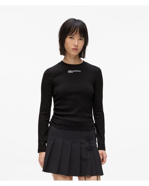 KL Jeans Black Ruched Ribbed Top