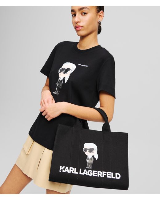 Karl Lagerfeld Black Ikon Aquarelle Canvas Tote Bag