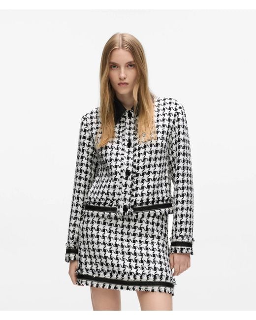 Karl Lagerfeld White Houndstooth Bouclé Jacket, Multicoloured