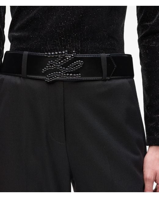 Karl Lagerfeld Black K/Autograph Rhinestone Belt