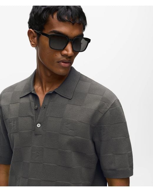 Karl Lagerfeld Gray Monogram Checked Polo Shirt for men