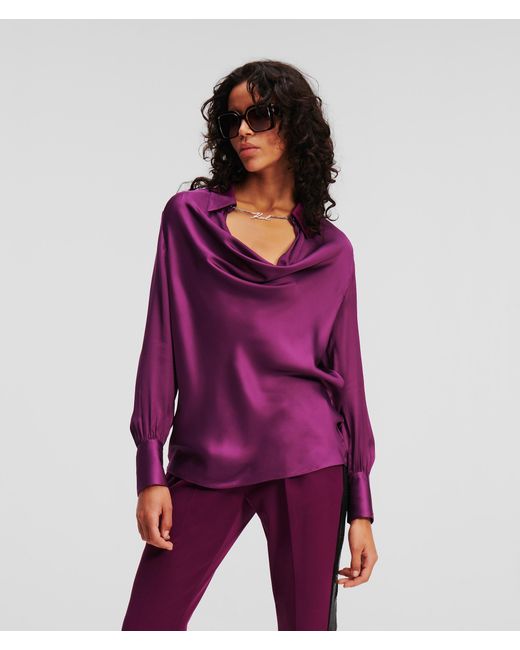Karl Lagerfeld Purple Satin Blouse With Chain Detail