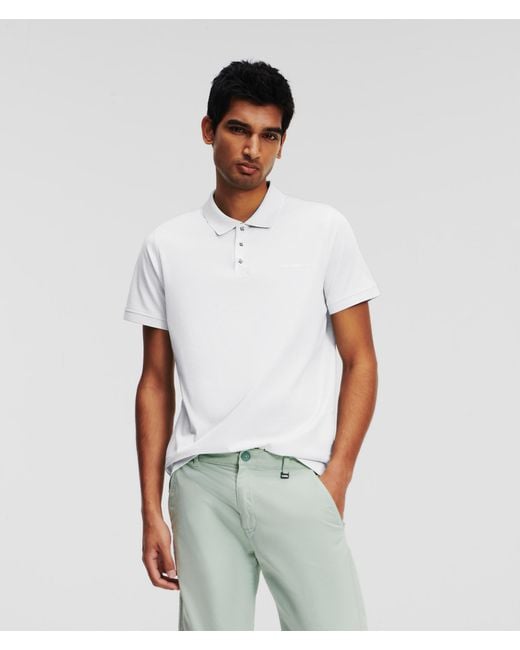 Karl Lagerfeld White Press Button Polo Shirt for men