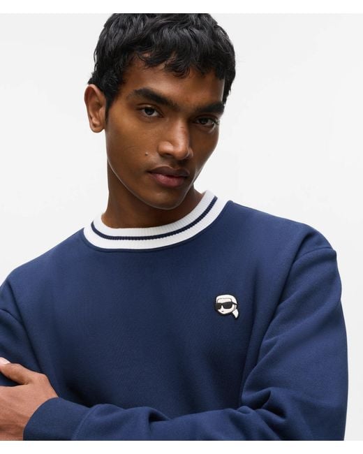 Karl Lagerfeld Blue Ikon Striped Neck Sweatshirt for men