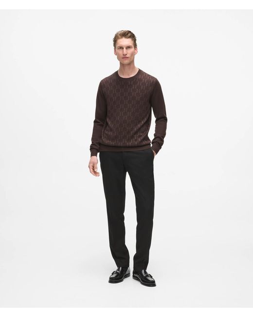 Karl Lagerfeld Brown Monogram Textured Crew Neck Sweater for men