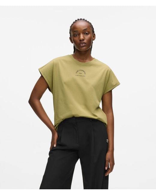 Karl Lagerfeld Green Relaxed Rue St-Guillaume Glitter T-Shirt