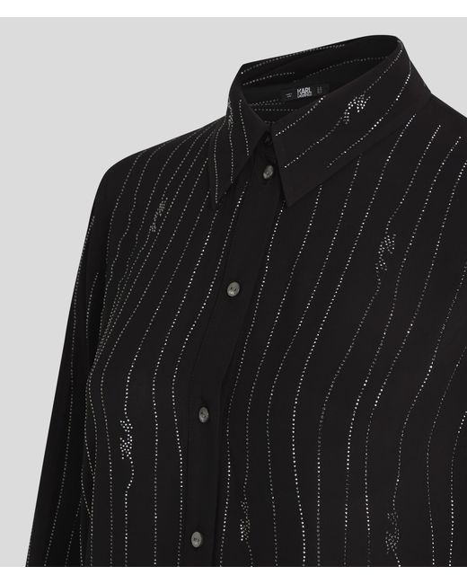 Karl Lagerfeld Black Rhinestone Pinstripe Shirt