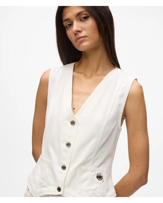 Karl Lagerfeld White Ikon Denim Waistcoat