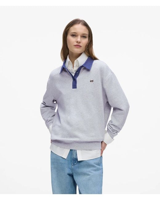 Karl Lagerfeld Blue Ikon Denim Detail Sweatshirt
