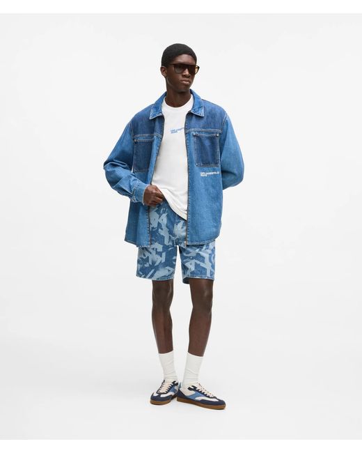 KL Jeans Blue Relaxed Monogram Denim Shorts for men