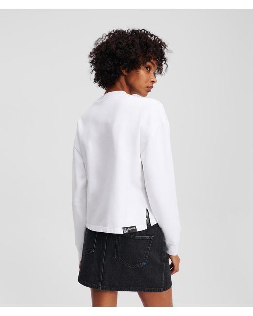 Karl Lagerfeld White Gehäkeltes Klj Monogram Sweatshirt, Frau, Größe