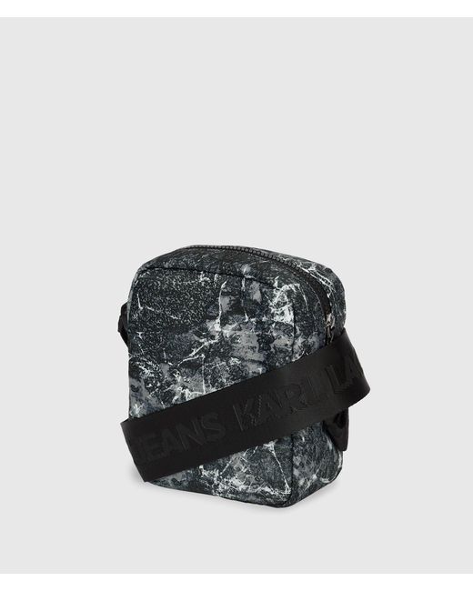 KL Jeans Black Nylon Graffiti Print Crossbody Bag for men