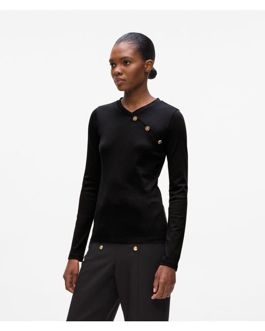 Karl Lagerfeld Black Button-Detail Long-Sleeved T-Shirt