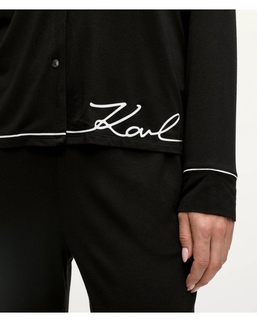 Karl Lagerfeld Black Signature Long Pajama Set