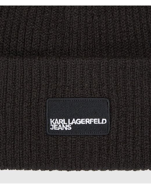 KL Jeans Black Logo Patch Long Beanie