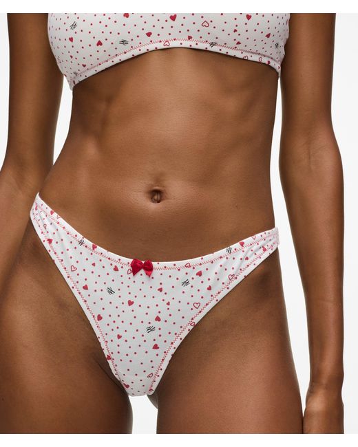 Karl Lagerfeld White Heart Print Thong, Multicoloured