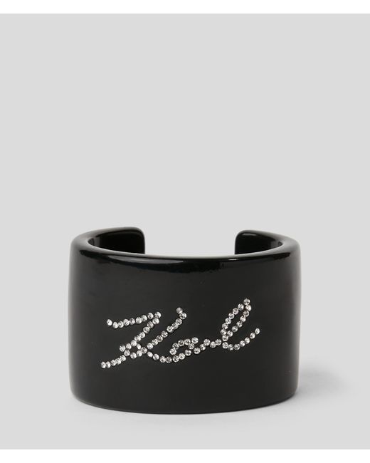 Karl Lagerfeld Black K/signature Rhinestones Cuff Bracelet