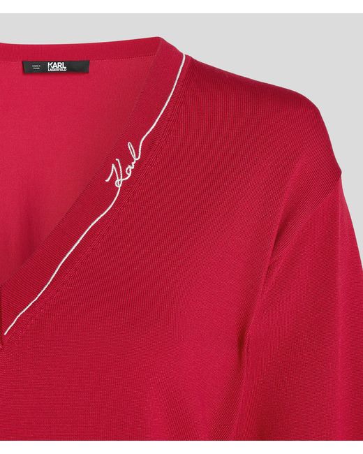 Karl Lagerfeld Red Karl Signature V-neck Sweater