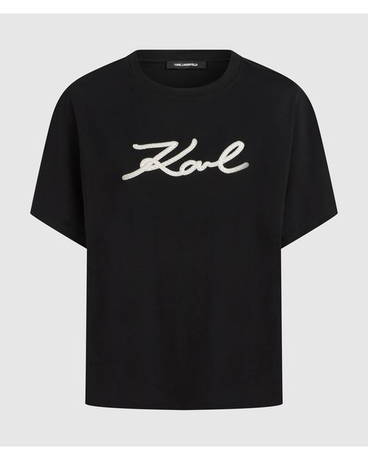 Karl Lagerfeld Black Signature T-Shirt Mit Seilapplikation, Damen, Größe