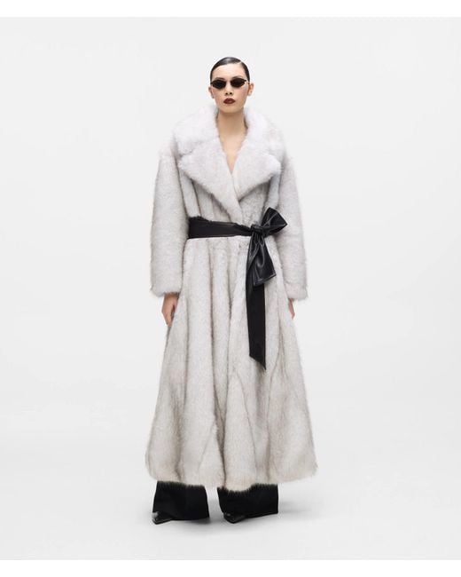 Karl Lagerfeld White Kl Studio Long Faux Fur Coat