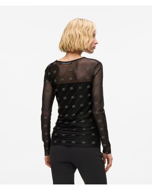 Karl Lagerfeld Black Rhinestone Autograph Mesh Top