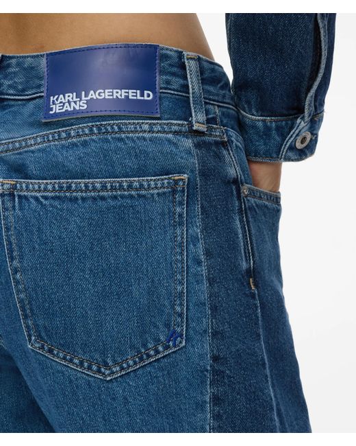 KL Jeans Blue Blocked Mid-Rise Barrel-Leg Jeans