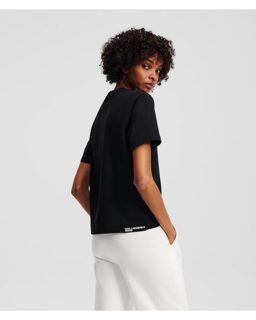 Karl Lagerfeld Black Gehäkeltes Klj Monogram T-Shirt, Frau, Größe