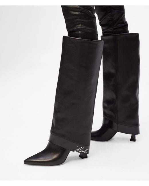 Karl Lagerfeld Black Debutante Tall Fold-Down Boots