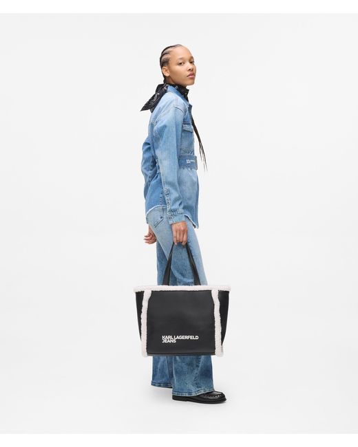 KL Jeans Black Faux-Shearling Tote Bag