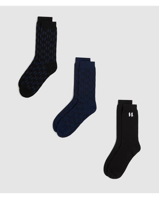Karl Lagerfeld Blue Monogram Socks – 3-Pack, Multicoloured for men