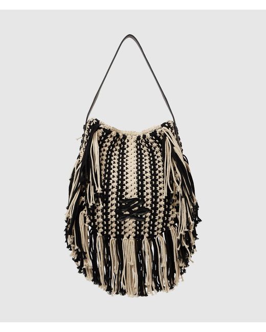 Karl Lagerfeld Black K/Autograph Fringe Shoulder Bag