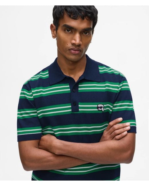 Karl Lagerfeld Green Ikon Stripe Knit Polo Shirt for men