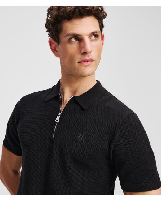 Karl Lagerfeld Black Zip-up Polo Shirt for men