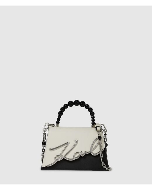 Karl Lagerfeld Black K/Signature Faux-Pearl Top Handle Bag