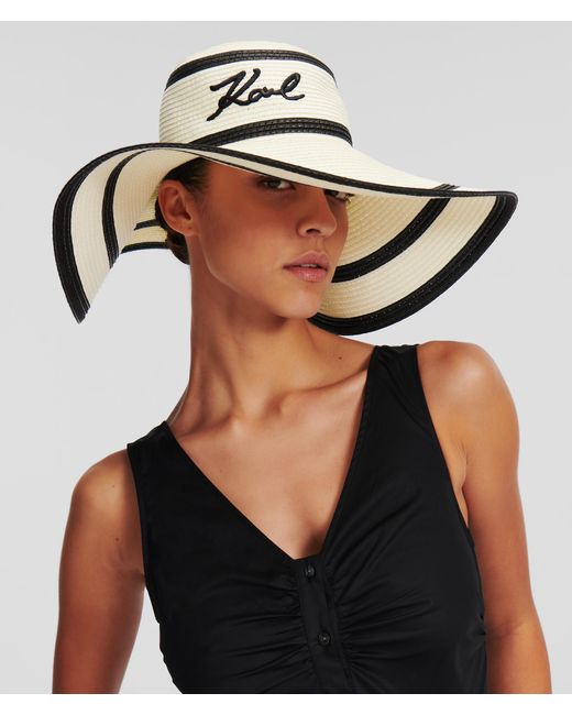 Chapeau D'été Rayé K/signature Karl Lagerfeld en coloris White