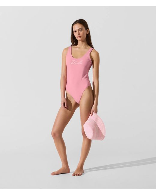 Karl Lagerfeld Pink Signature Swimsuit