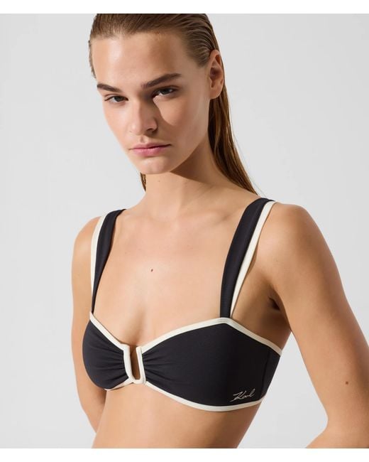 Karl Lagerfeld Black Signature Piped Bandeau Bikini Top