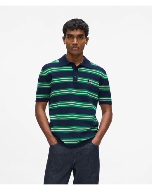 Karl Lagerfeld Green Ikon Stripe Knit Polo Shirt for men