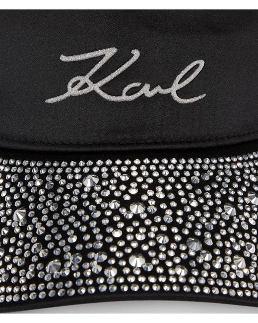 Karl Lagerfeld Black K/signature Rhinestone-visor Cap
