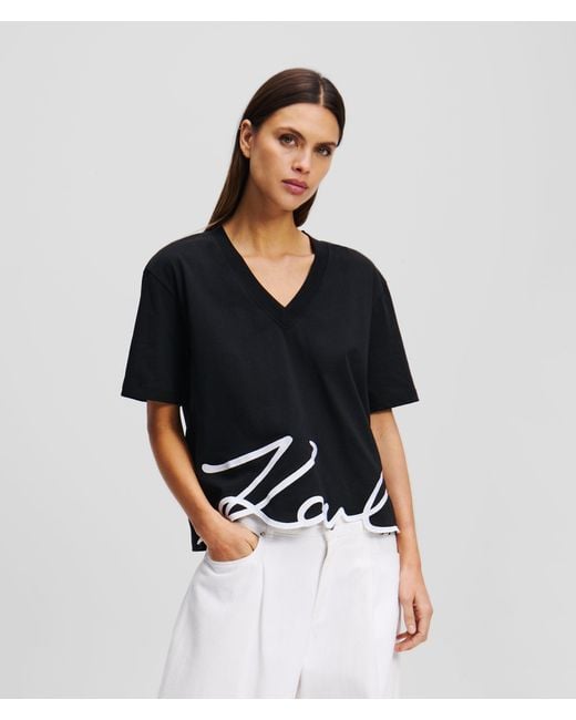 Karl Lagerfeld Black Signature V-Neck T-Shirt