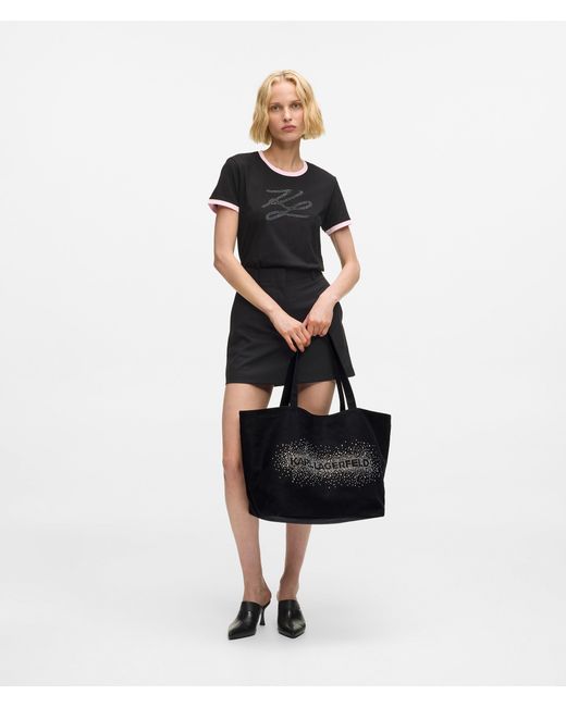 Karl Lagerfeld Black Logo Rhinestone Shopper