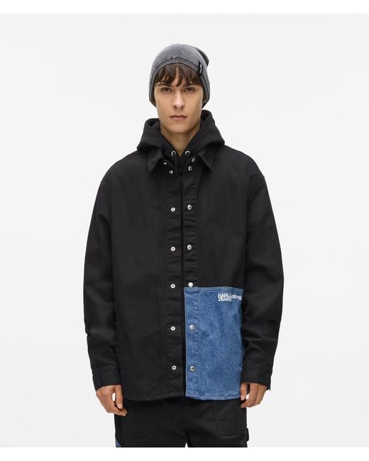 KL Jeans Blue Denim Panel Overshirt, Multicoloured for men