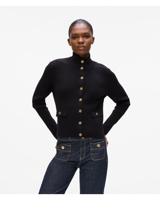 Karl Lagerfeld Black Rib-Knit Cardigan