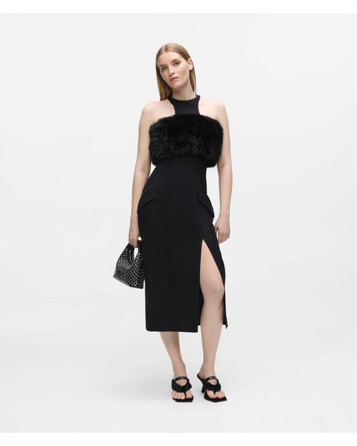 Karl Lagerfeld Black Faux-Fur Trim Dress