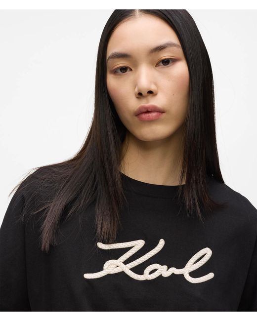 Karl Lagerfeld Black Signature T-Shirt Mit Seilapplikation, Damen, Größe
