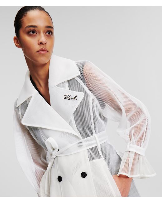 Karl Lagerfeld White Mesh Trenchcoat Handpicked By Hun Kim
