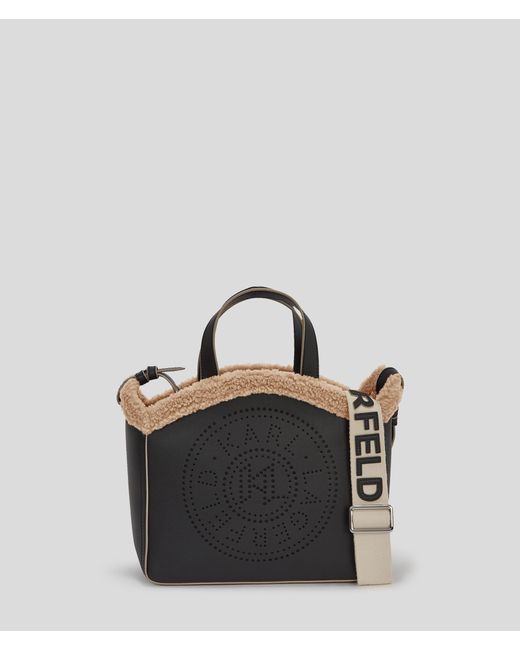 Karl Lagerfeld Black K/circle Shearling Small Tote Bag