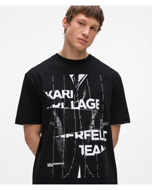 KL Jeans Black Relaxed Pinstripe Graphic T-Shirt for men
