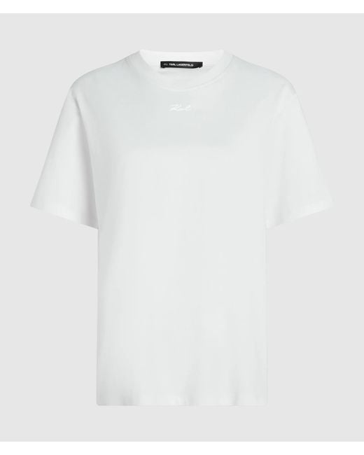 Karl Lagerfeld White Signature Legeres T-Shirt, Damen, Größe