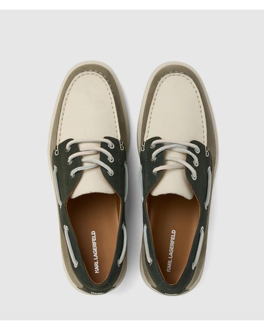 Karl Lagerfeld Green Kori Tri-Color Boat Shoes for men